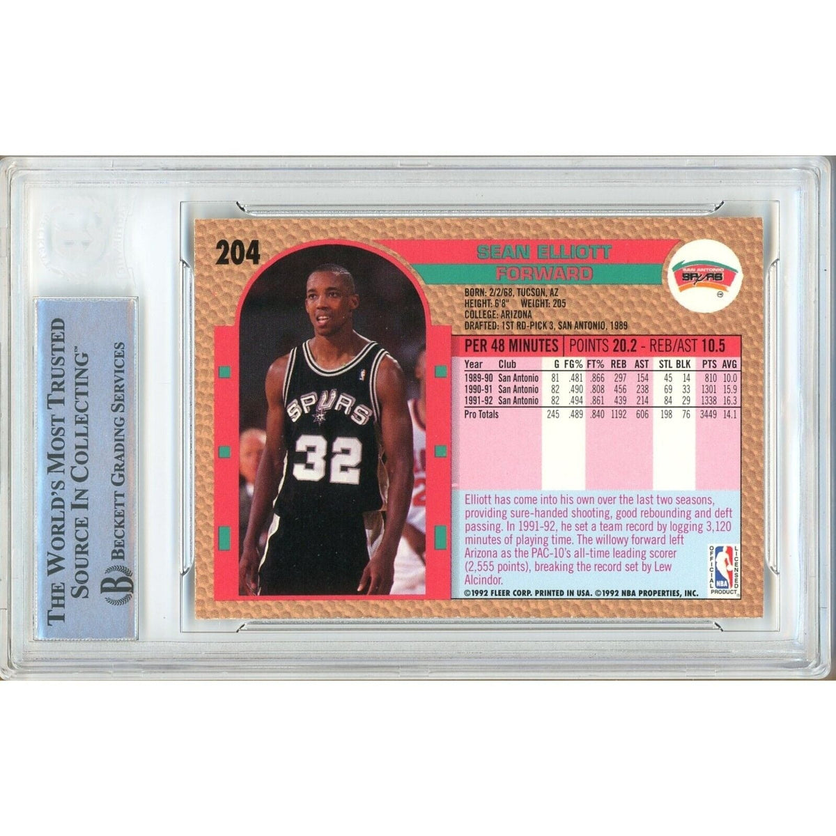 Sean Elliott San Antonio Spurs Signed Trading Card Beckett BAS