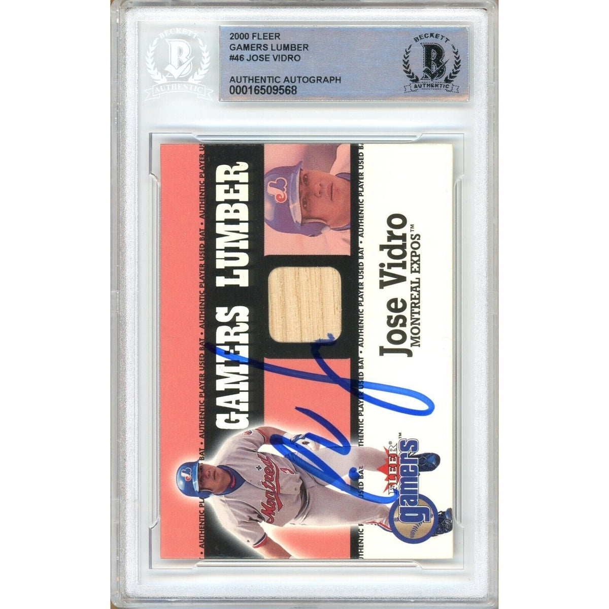Jose Vidro Fleer Gamers Lumber Signed Trading Card Beckett BAS