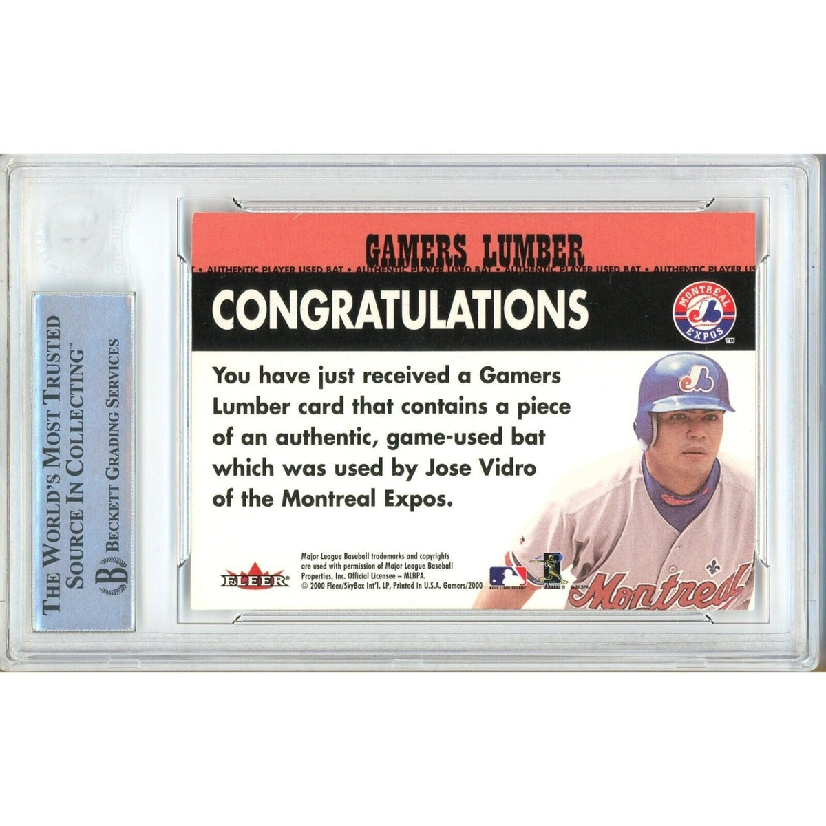 Jose Vidro Fleer Gamers Lumber Autograph Trading Card Beckett BAS