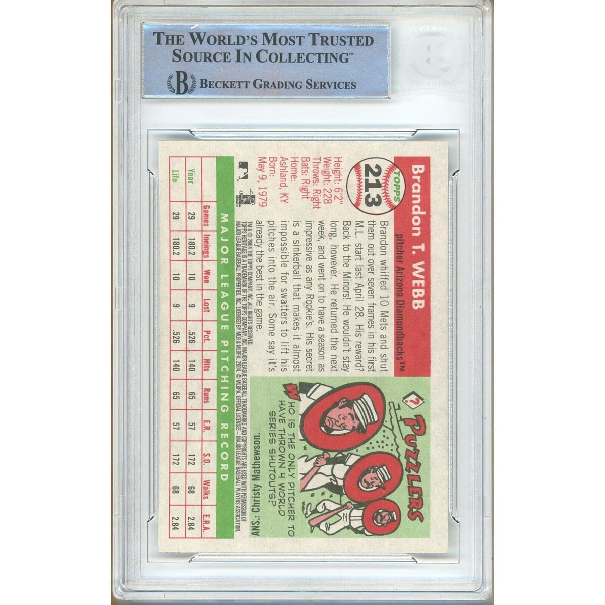 Brandon Webb Auto Trading Card Beckett BAS