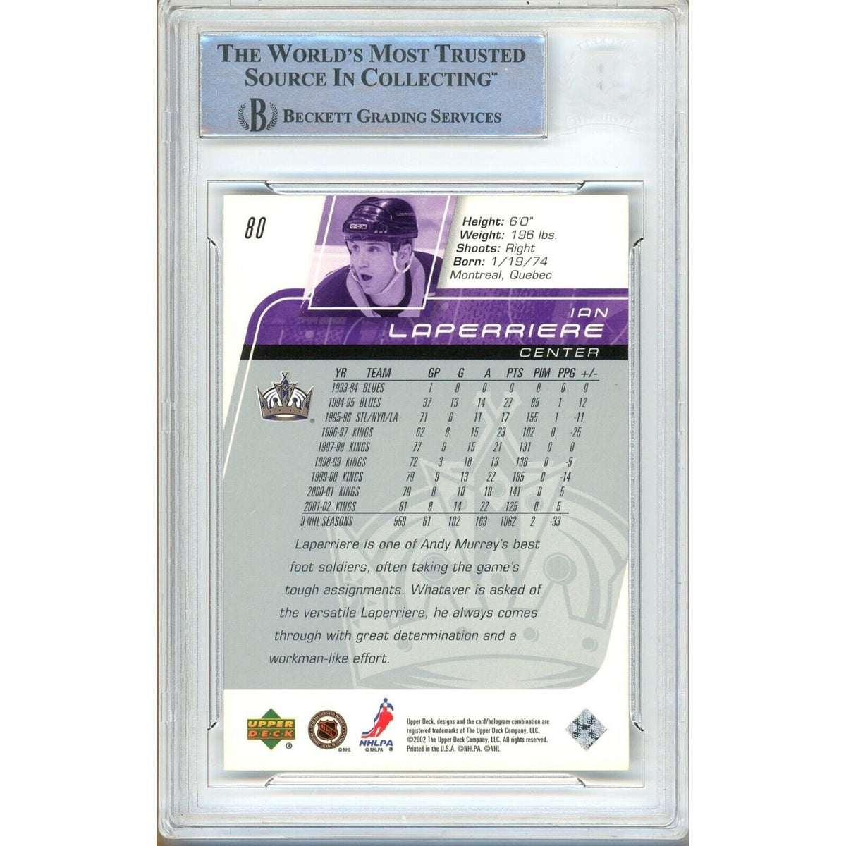 Ian Laperriere Upper Deck Autograph Trading Card Beckett BAS