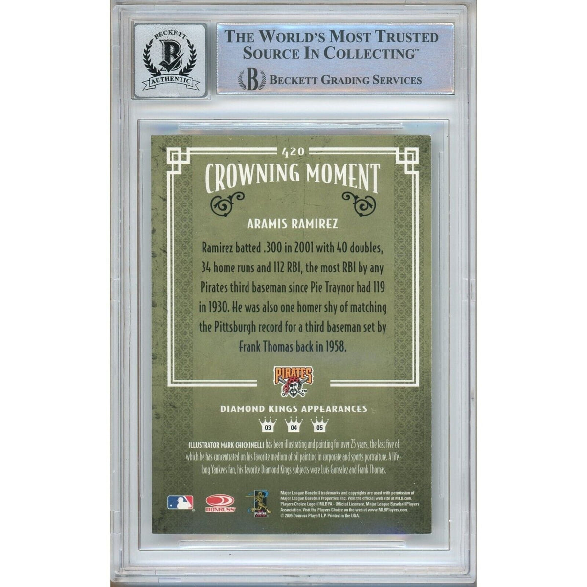 Aramis Ramirez Donruss Diamond Kings Signed Trading Card Beckett BGS