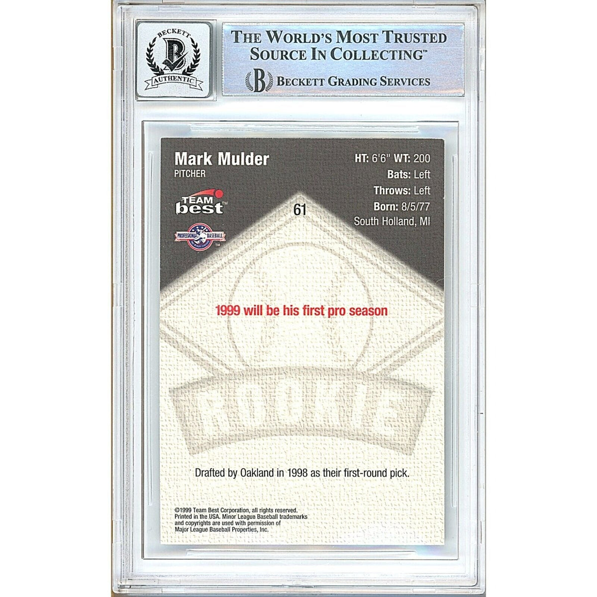 Mark Mulder Oakland Athletics Signed Trading Card Beckett BGS