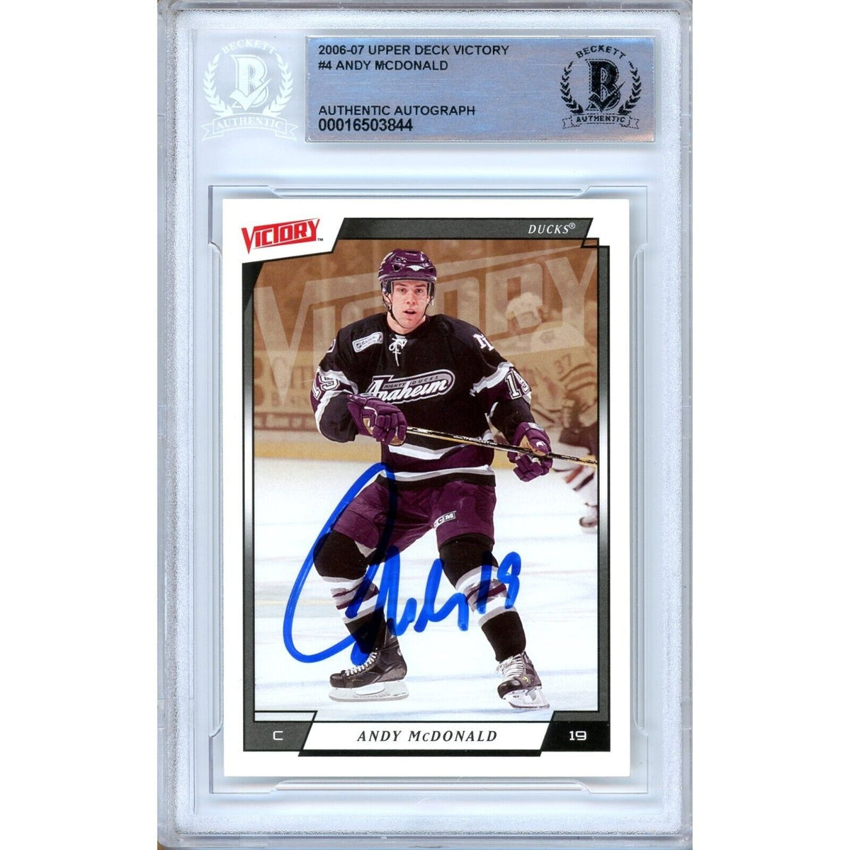 Andy Mcdonald Upper Deck Victory Autographed Trading Card Beckett BAS