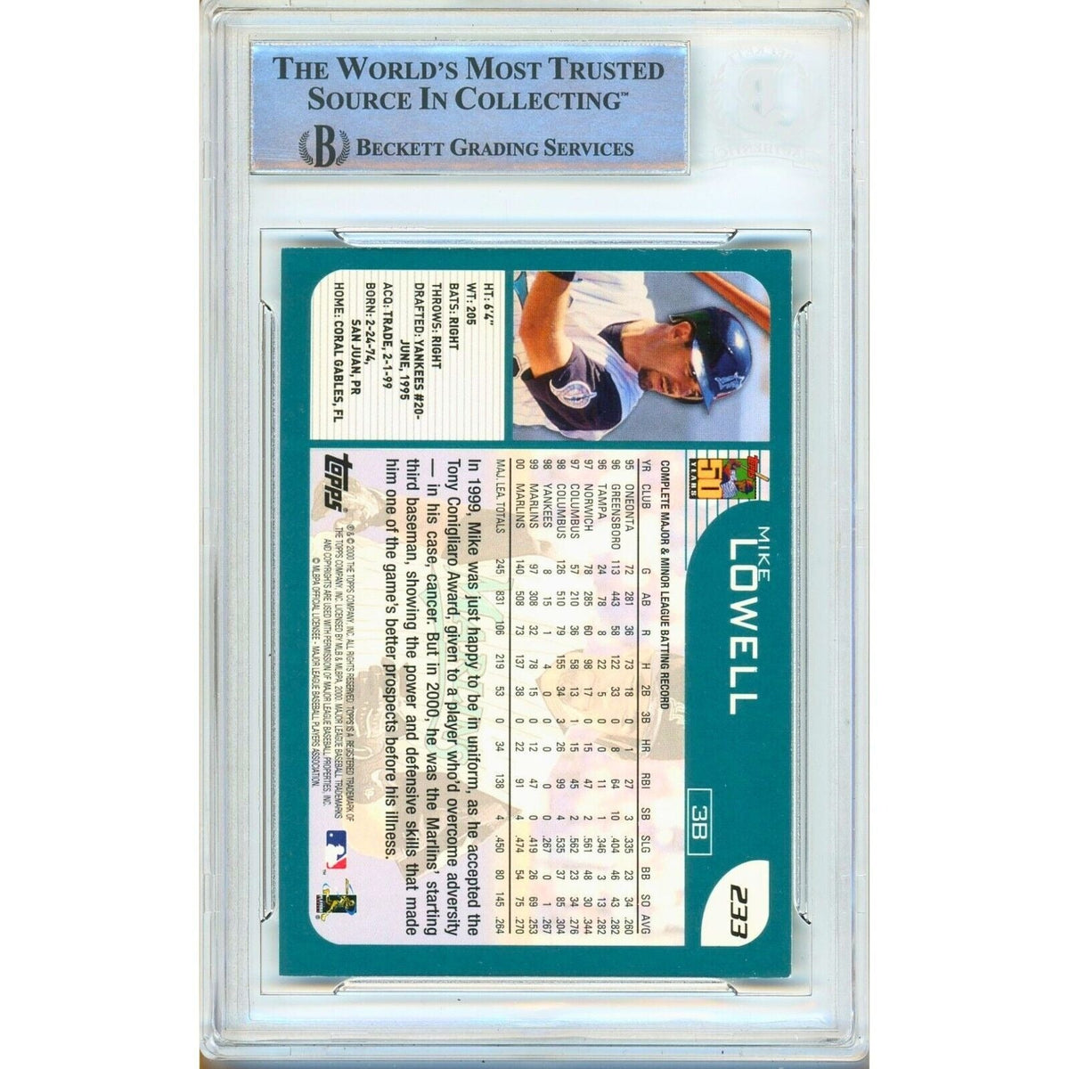 Mike Lowell Florida Marlins Signed Autograph Trading Card Beckett BAS