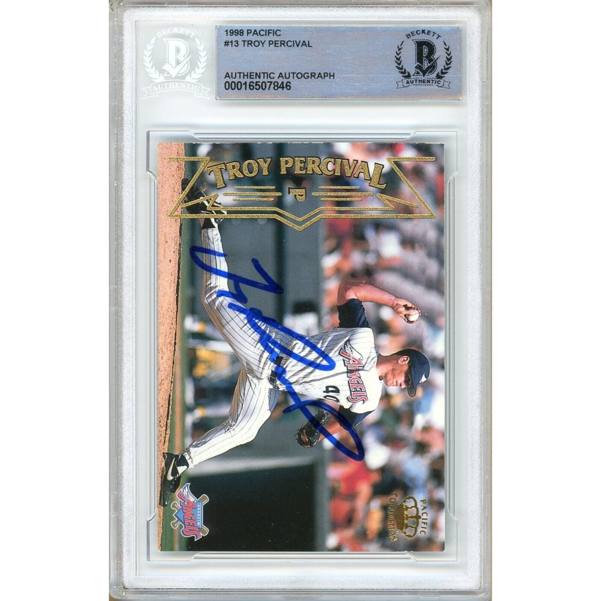 Troy Percival Anaheim Angels Signed Trading Card Beckett BAS