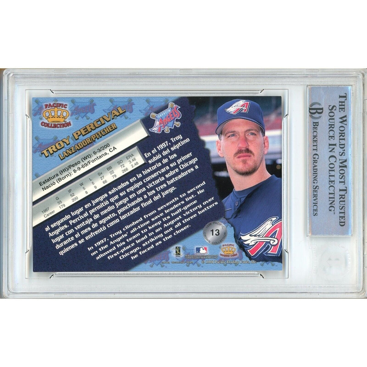 Troy Percival Anaheim Angels Signed Autograph Trading Card Beckett BAS