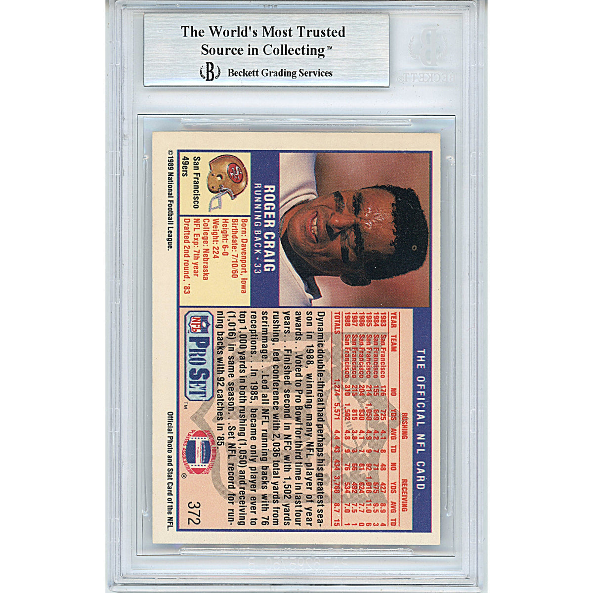 Roger Craig Signed San Francisco Autograph Trading Card Beckett BGS