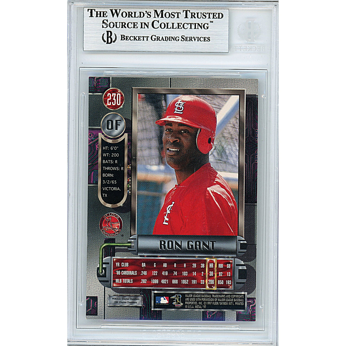 Ron Gant Signed St Trading Card Beckett BGS