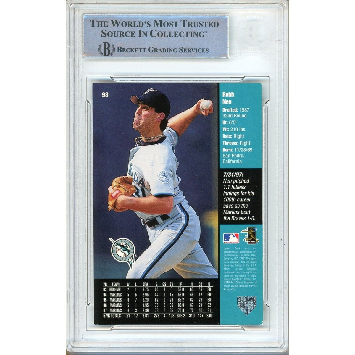 Robb Nen Florida Marlins Signed Trading Card Beckett BAS