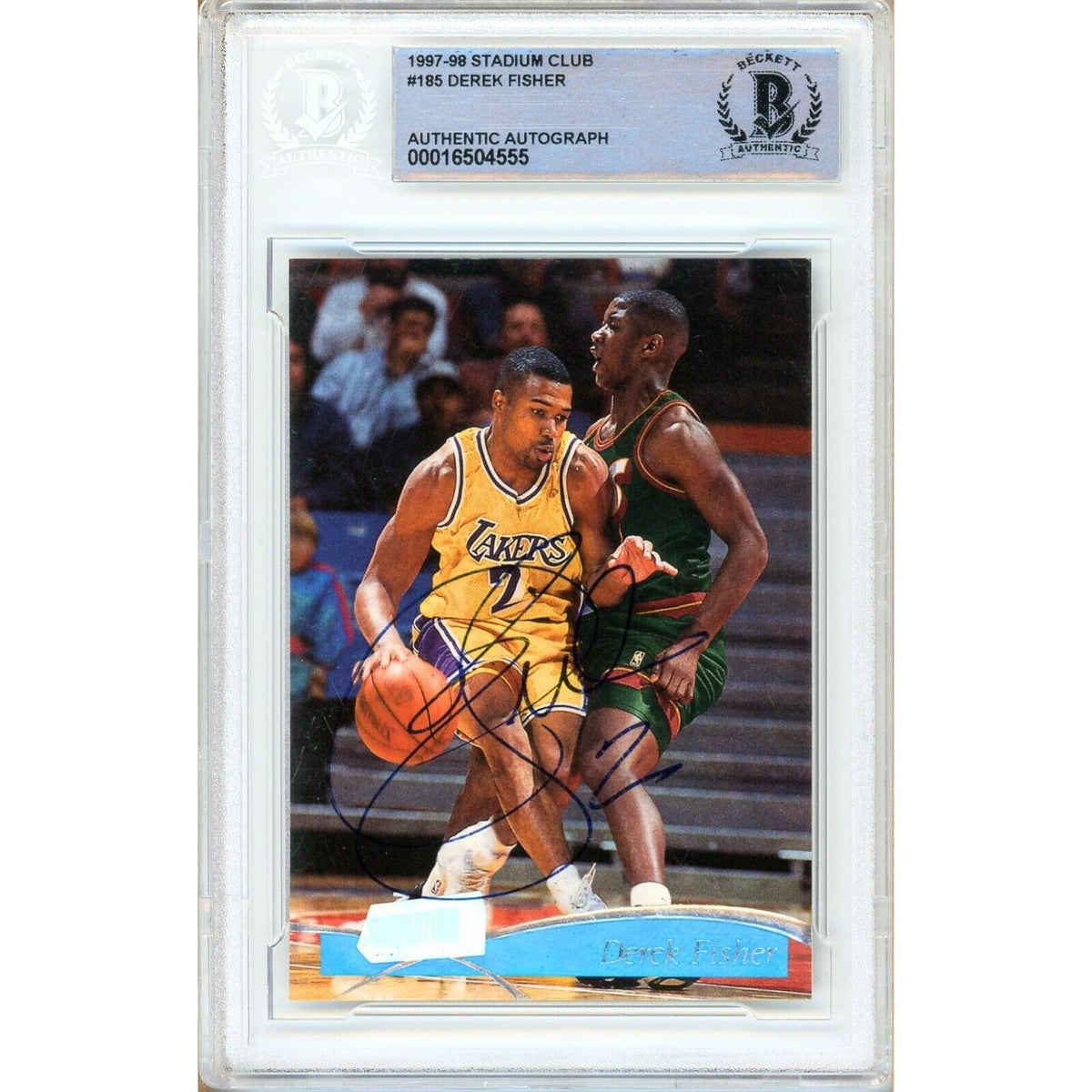 Derek Fisher Topps Stadium Club Autographed Trading Card Beckett BAS