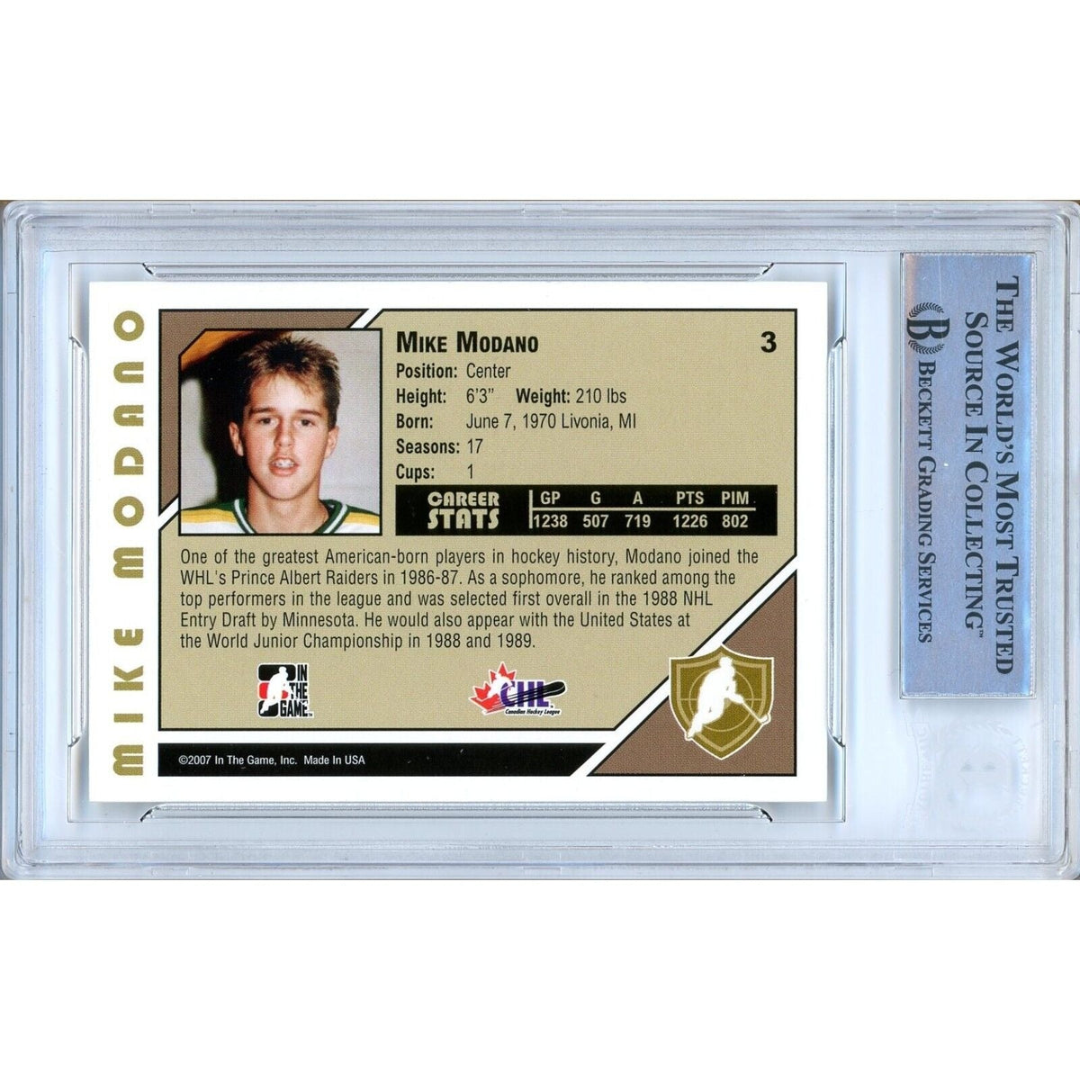 Mike Modano Dallas Stars Signed Autograph Trading Card Beckett BAS