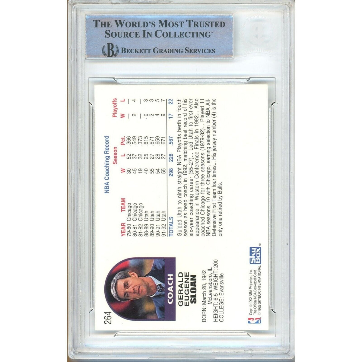 Jerry Sloan Utah Jazz Autograph Trading Card Beckett BAS