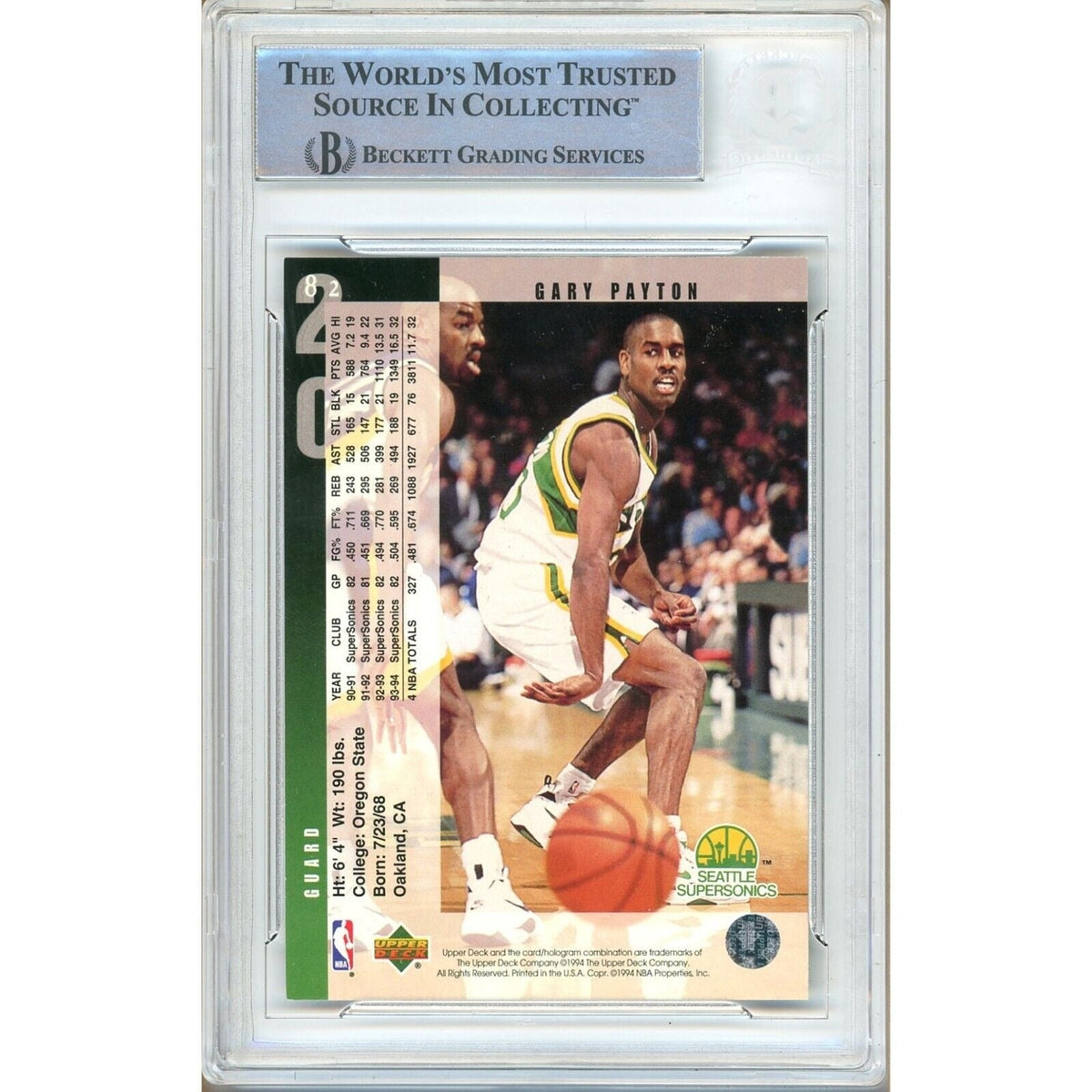 Gary Payton Upper Deck Signed Trading Card Beckett BAS