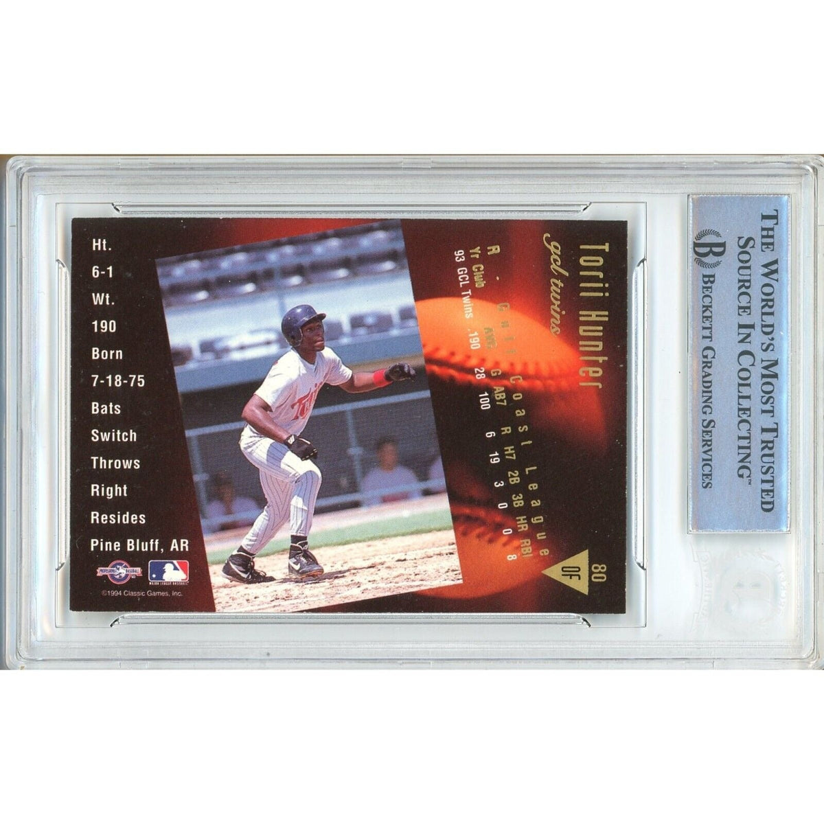 Torii Hunter Minnesota Twins Signed Trading Card Beckett BAS