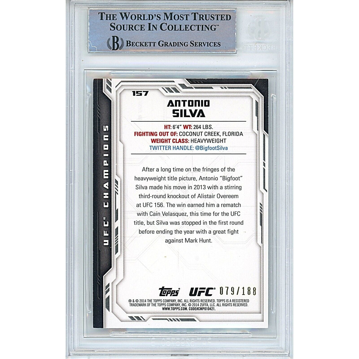 Antonio Silva Champions Black Signed Trading Card Beckett BAS