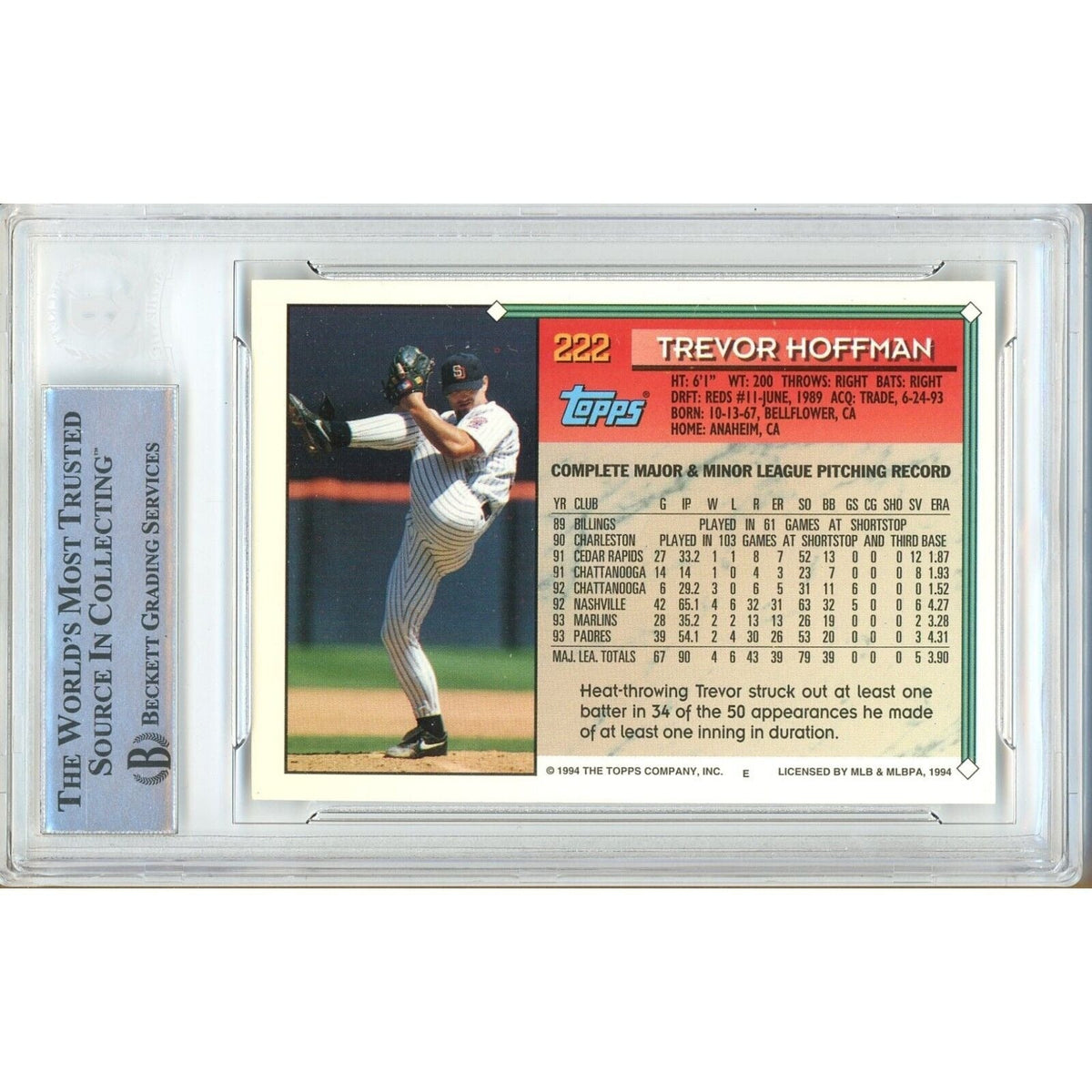 Trevor Hoffman San Diego Padres Signed Trading Card Beckett BAS
