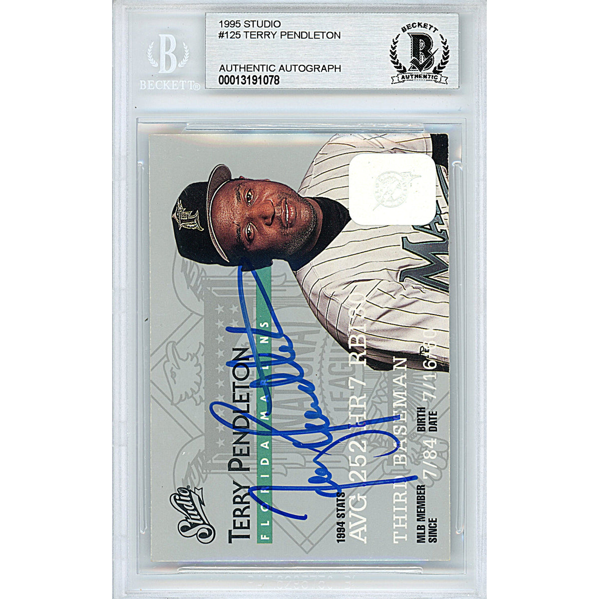 Terry Pendleton Signed Florida Marlins Trading Card Beckett BGS