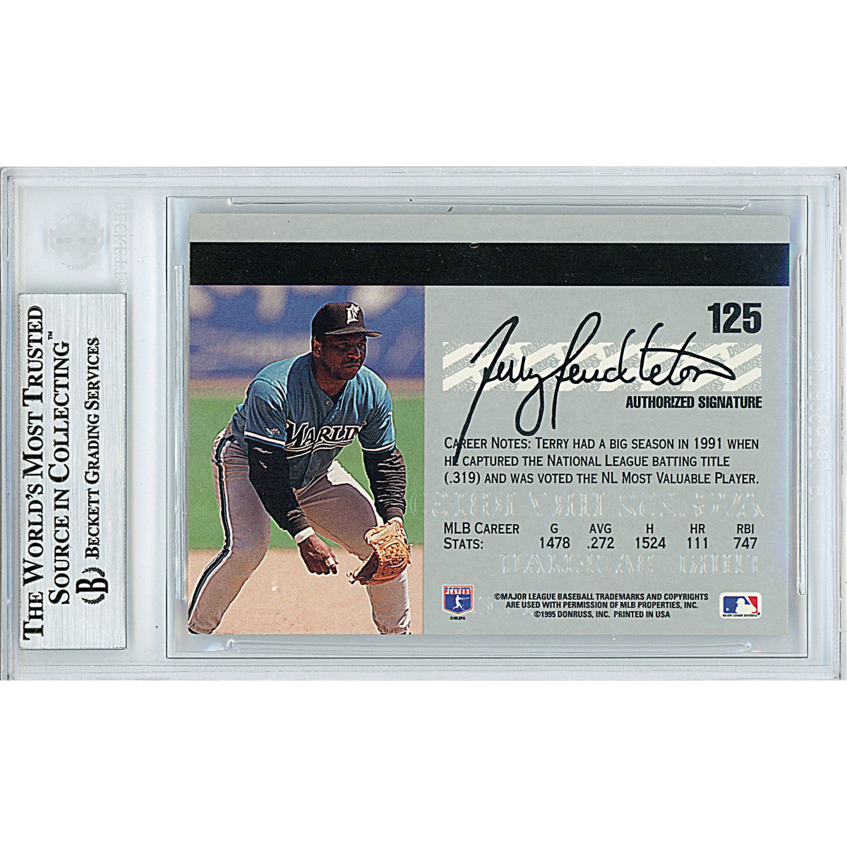 Terry Pendleton Signed Florida Marlins Autograph Trading Card Beckett BGS