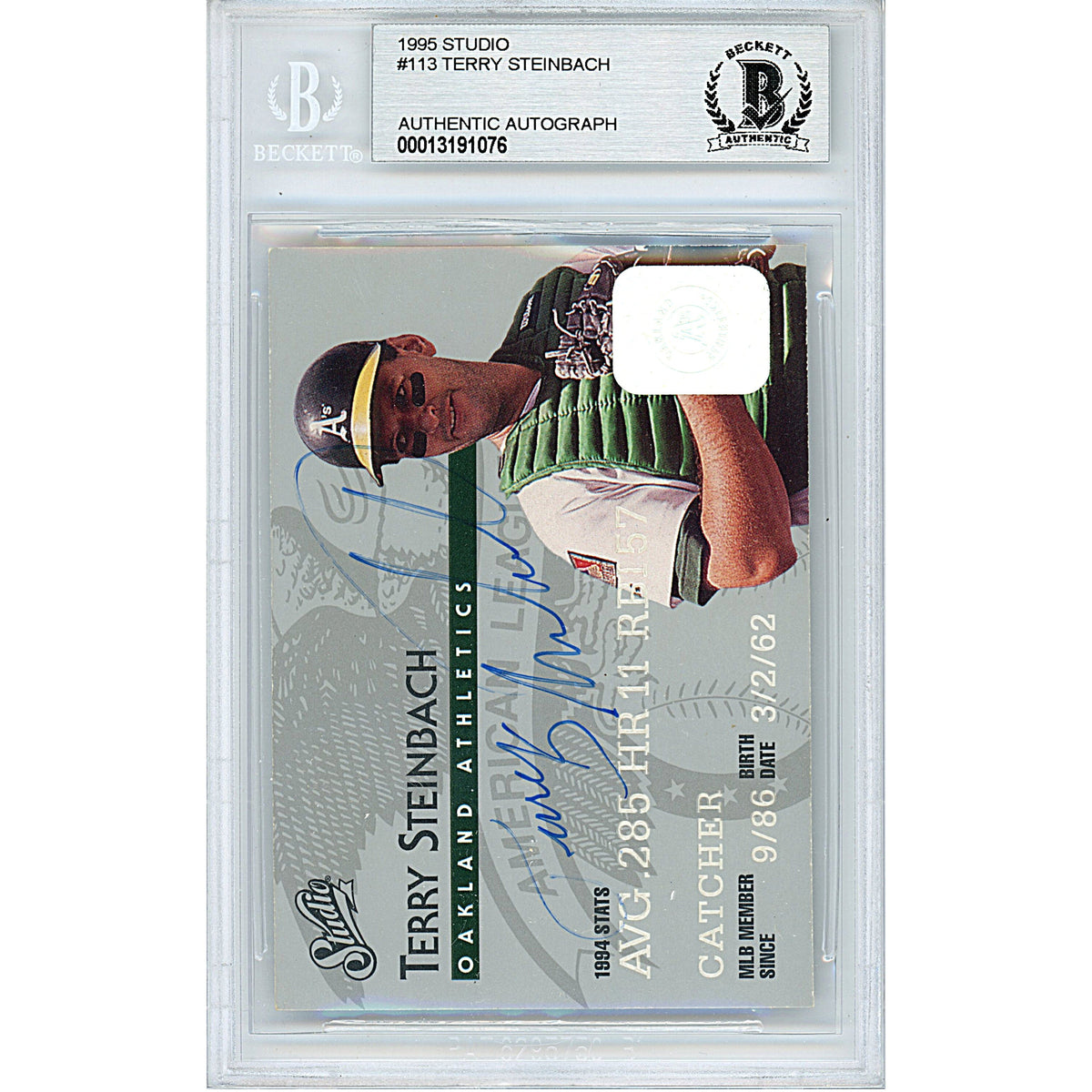 Terry Steinbach Signed Oakland Athletics Trading Card Beckett BAS