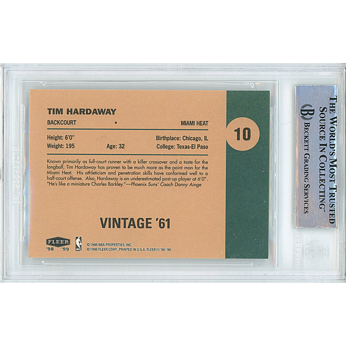 Tim Hardaway Signed Miami Heat Trading Card Beckett BGS