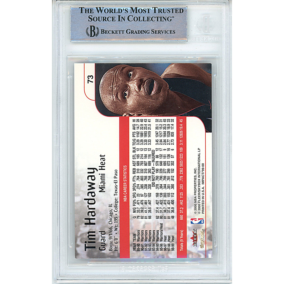 Tim Hardaway Signed Miami Heat Autograph Trading Card Beckett BGS