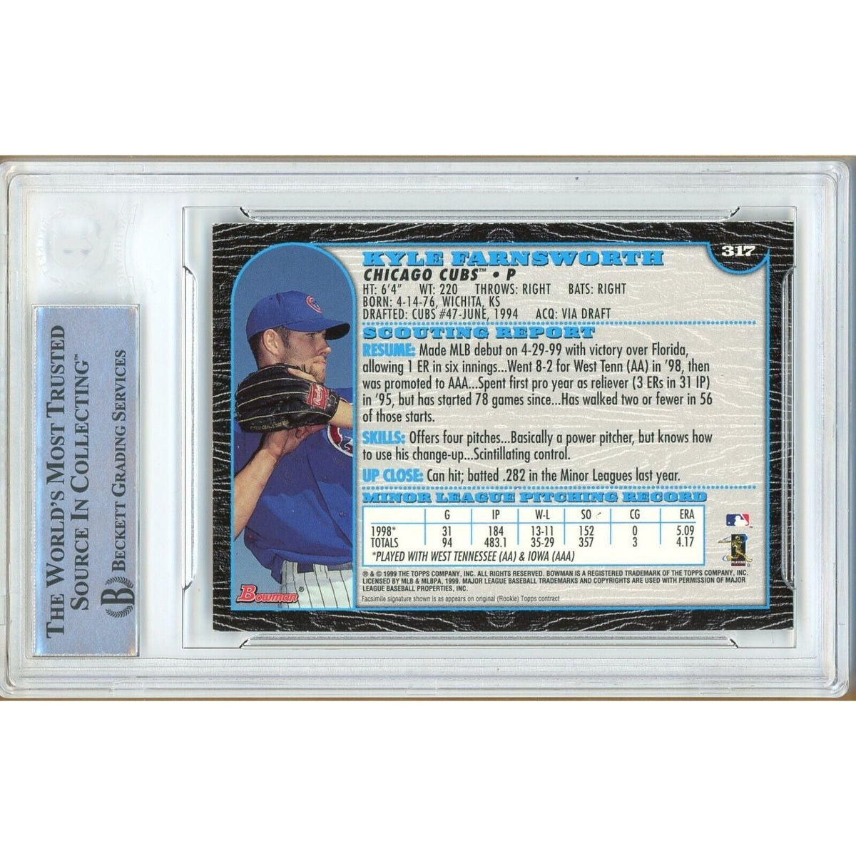 Kyle Farnsworth Bowman International Signed Trading Card Beckett BAS