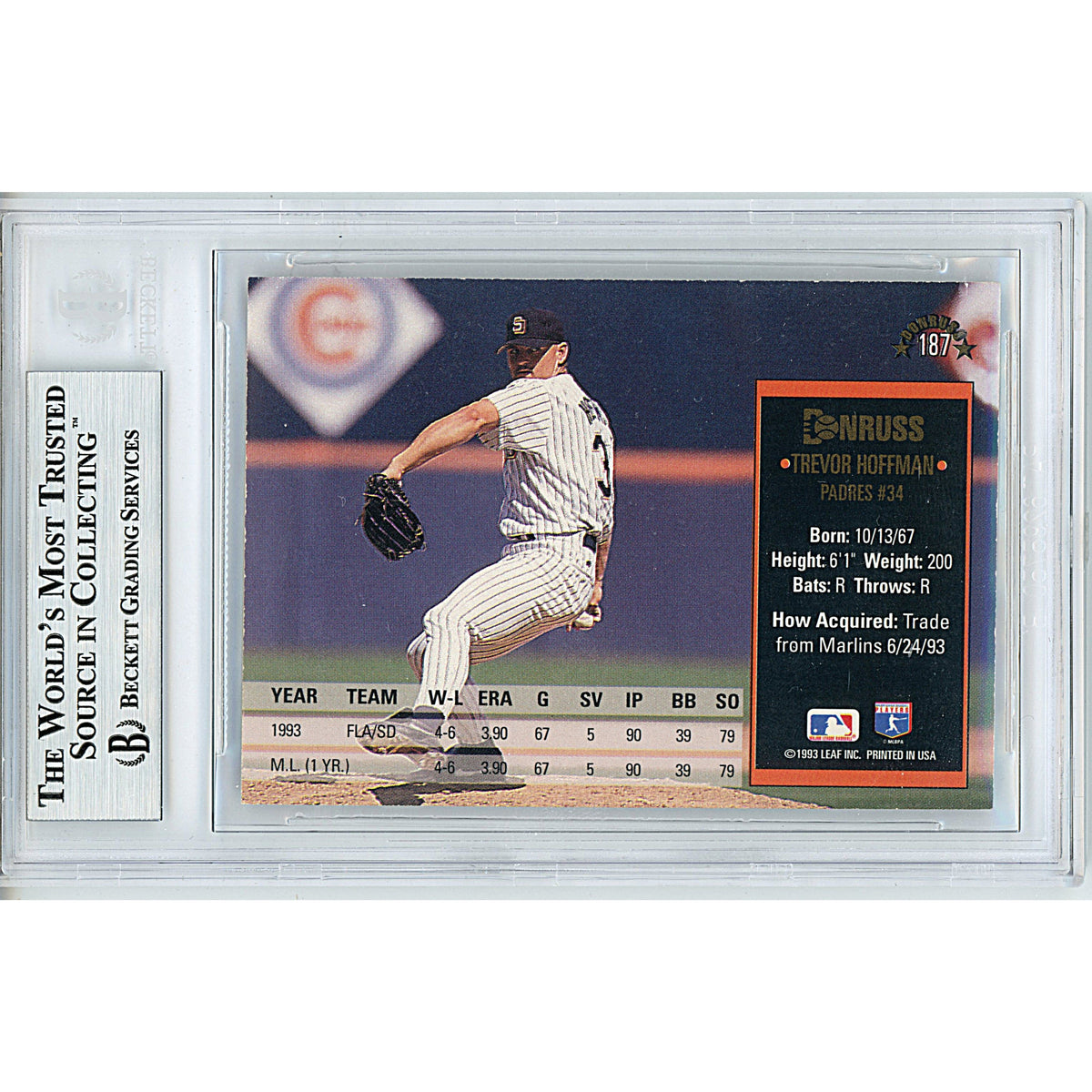 Trevor Hoffman Signed San Diego Trading Card Beckett BGS