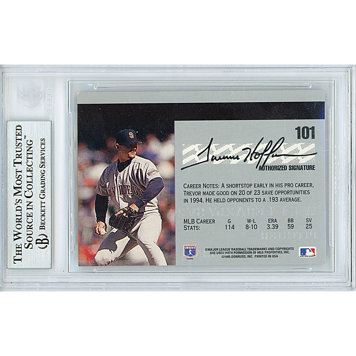 Trevor Hoffman Signed San Diego Autograph Trading Card Beckett BGS