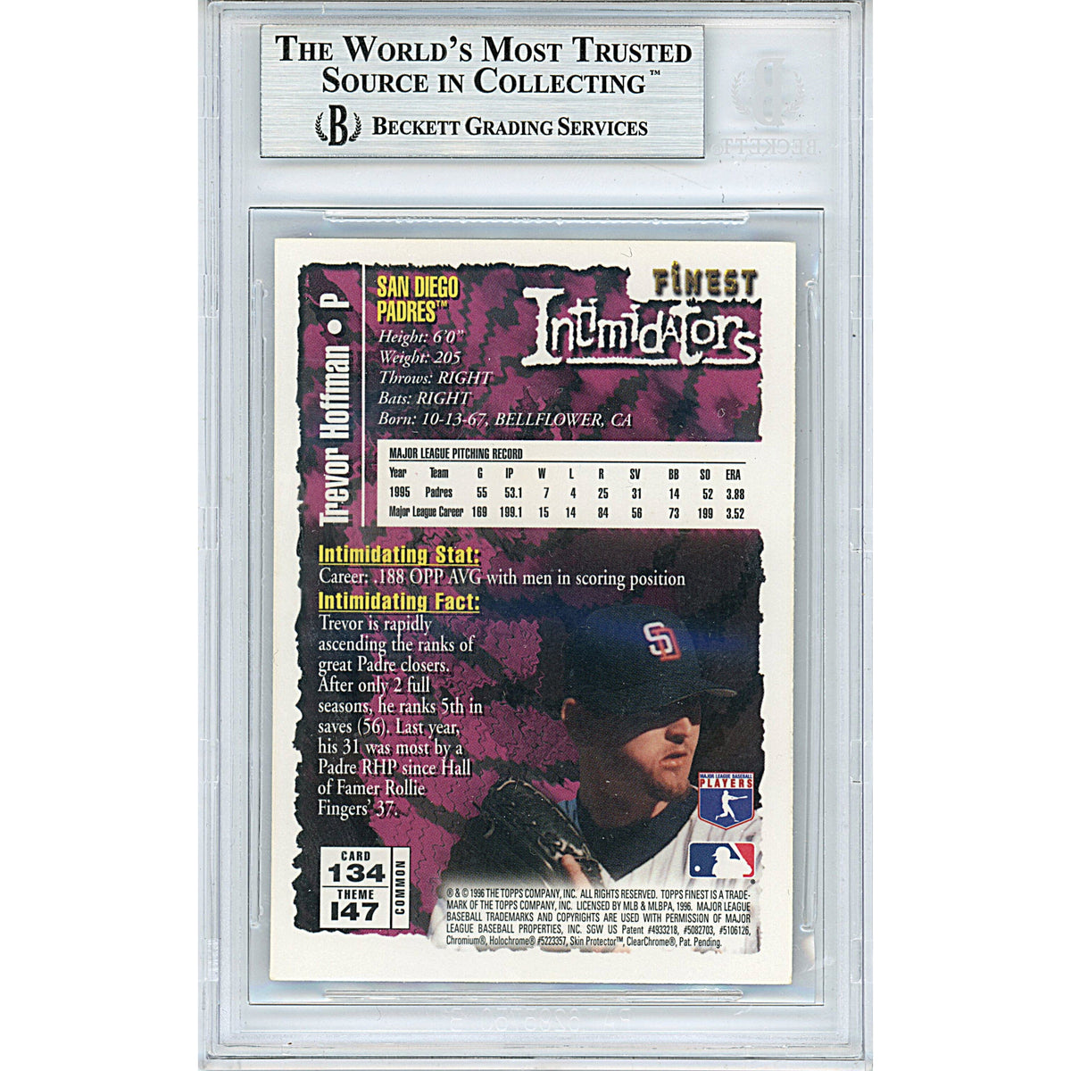 Trevor Hoffman Signed San Diego Trading Card Beckett BGS