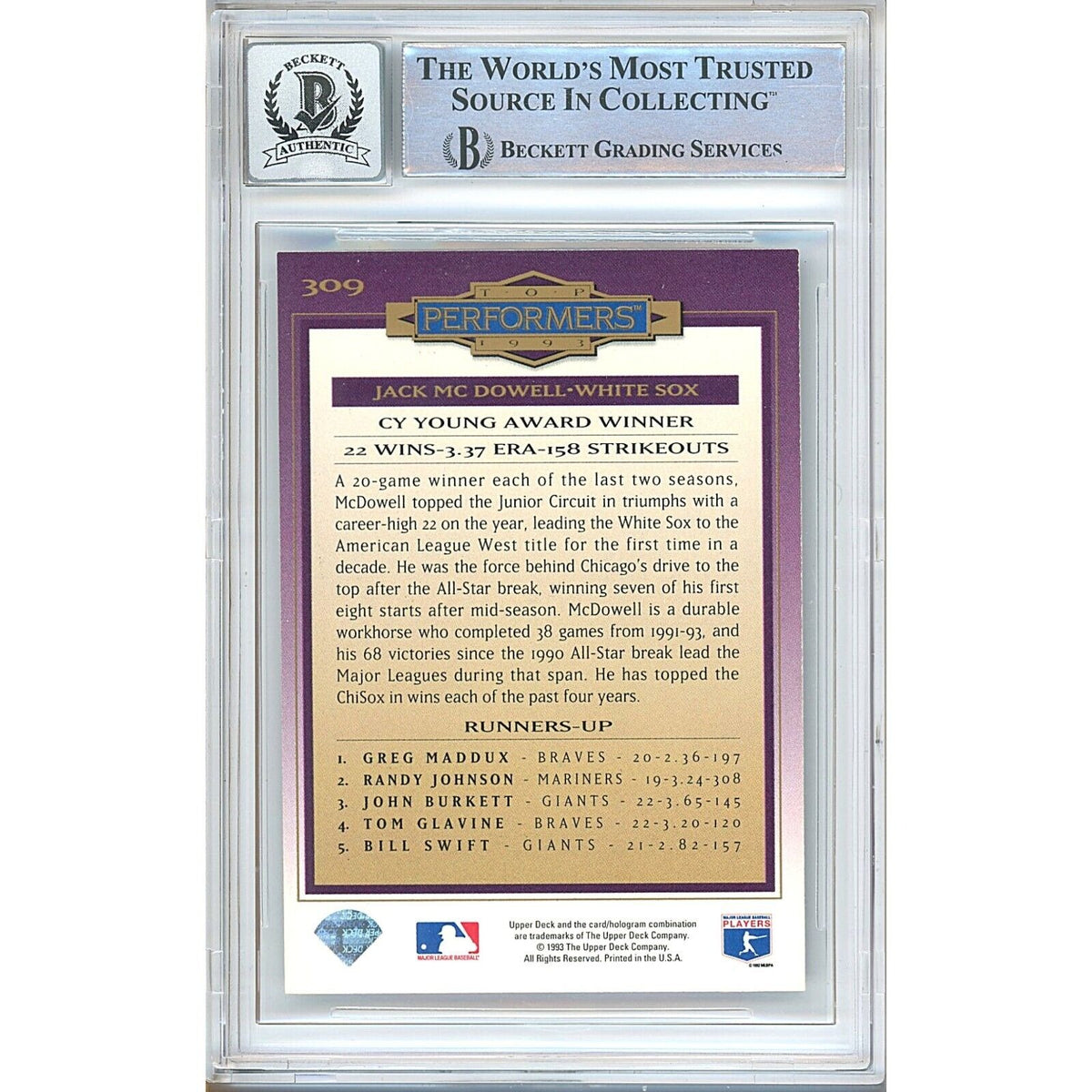 Jack Mcdowell Collectors Choice Silver Signature Autograph Trading Card Beckett BGS