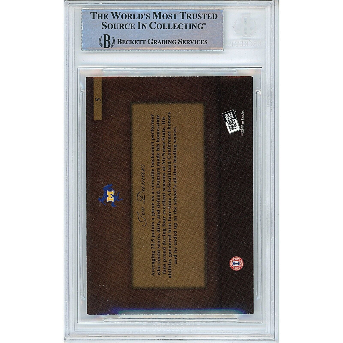 Joe Dumars Detroit Pistons Autographed Auto Trading Card Beckett BAS