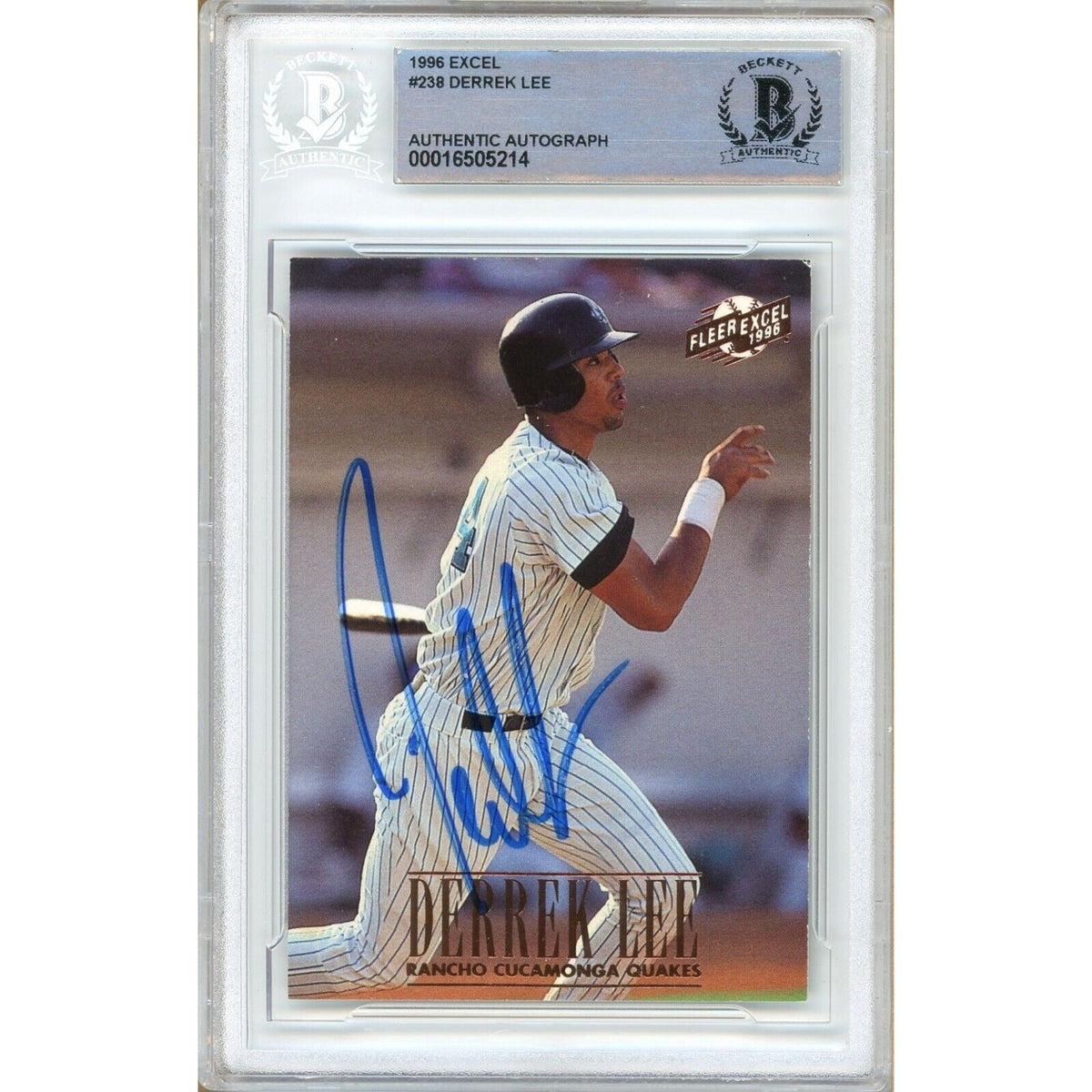 Derrek Lee Fleer Excel Autographed Trading Card Beckett BAS