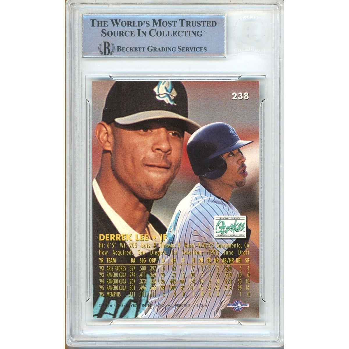 Derrek Lee Fleer Excel Signed Trading Card Beckett BAS
