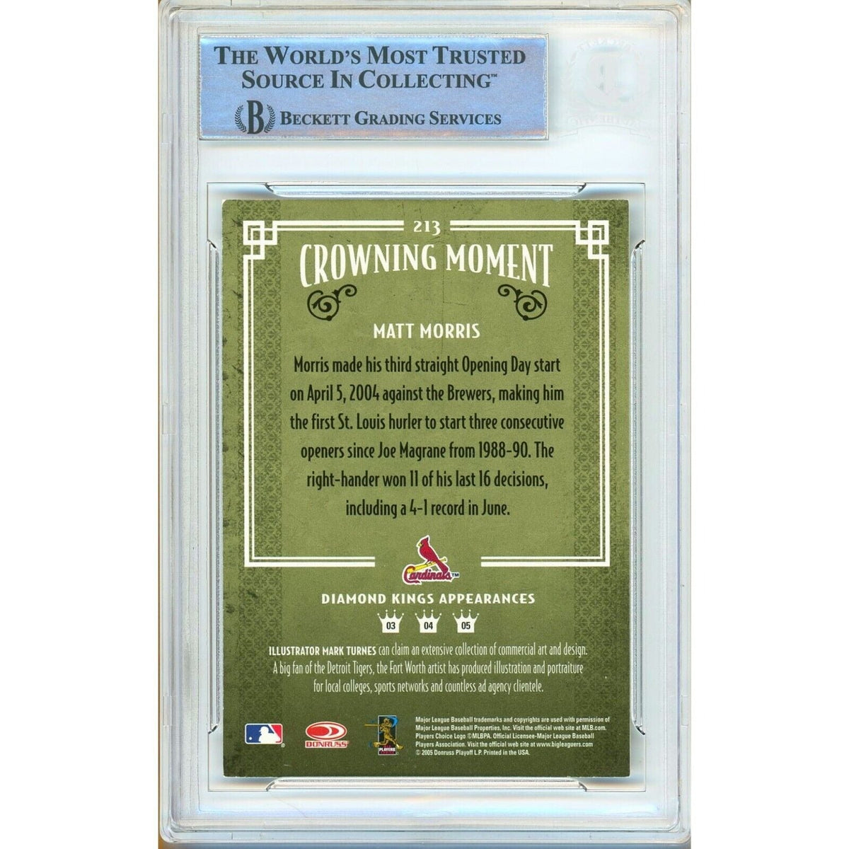 Matt Morris St Louis Cardinals Signed Trading Card Beckett BAS