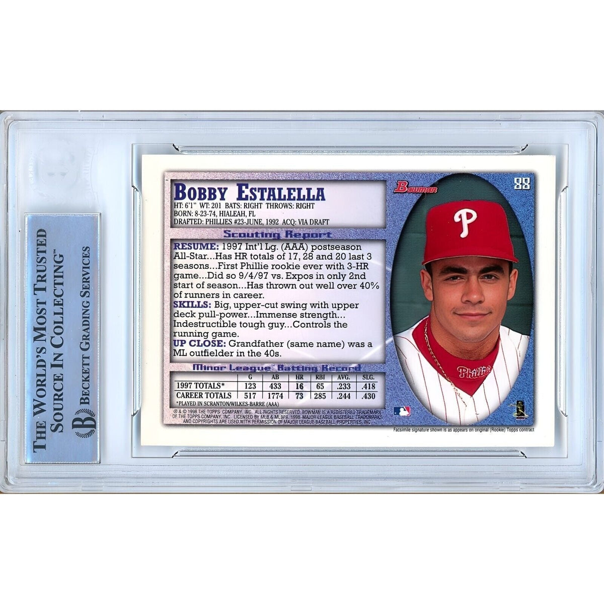 Bobby Estalella Bowman International Signed Trading Card Beckett BAS