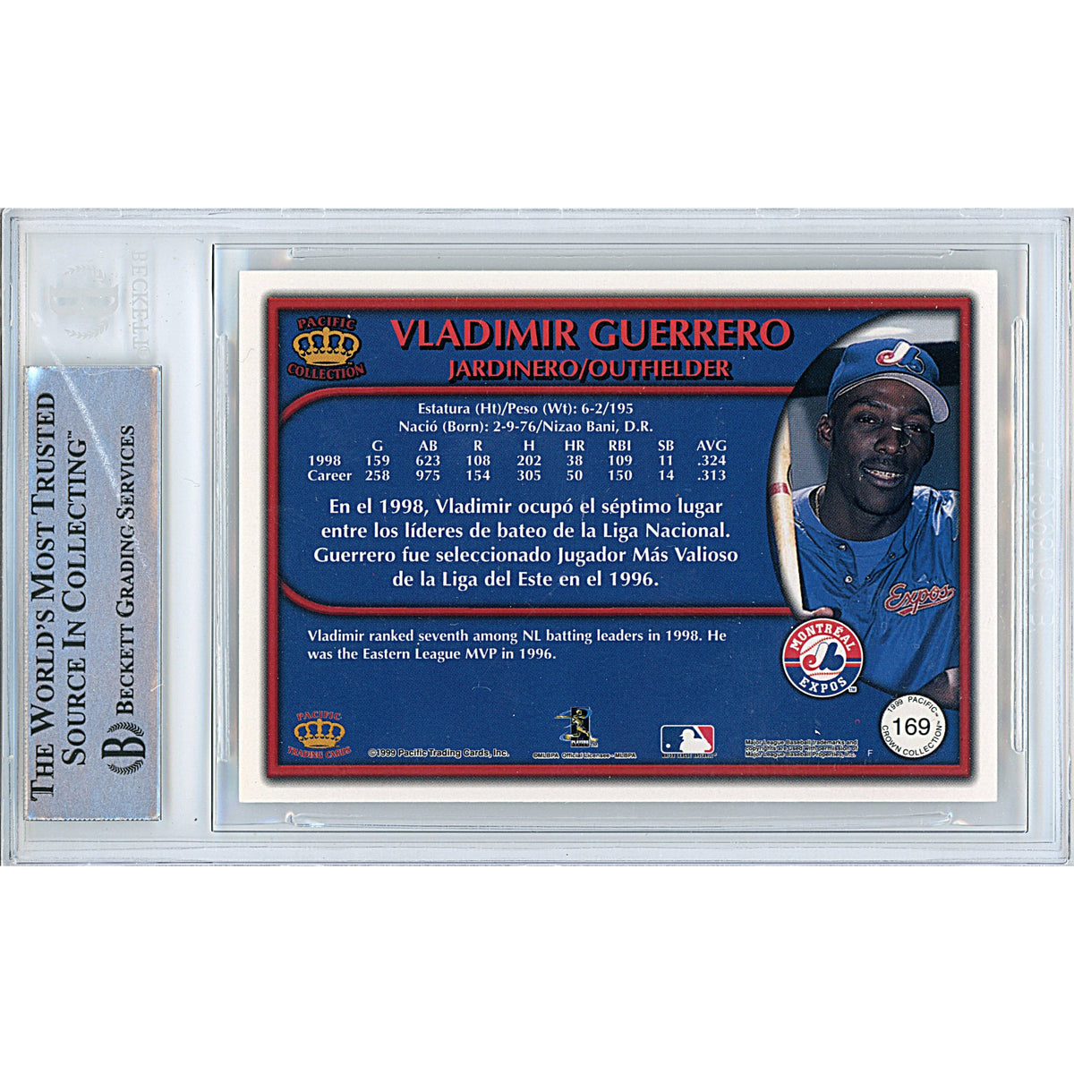 Vladimir Guerrero Signed Montreal Expos Trading Card Beckett BGS