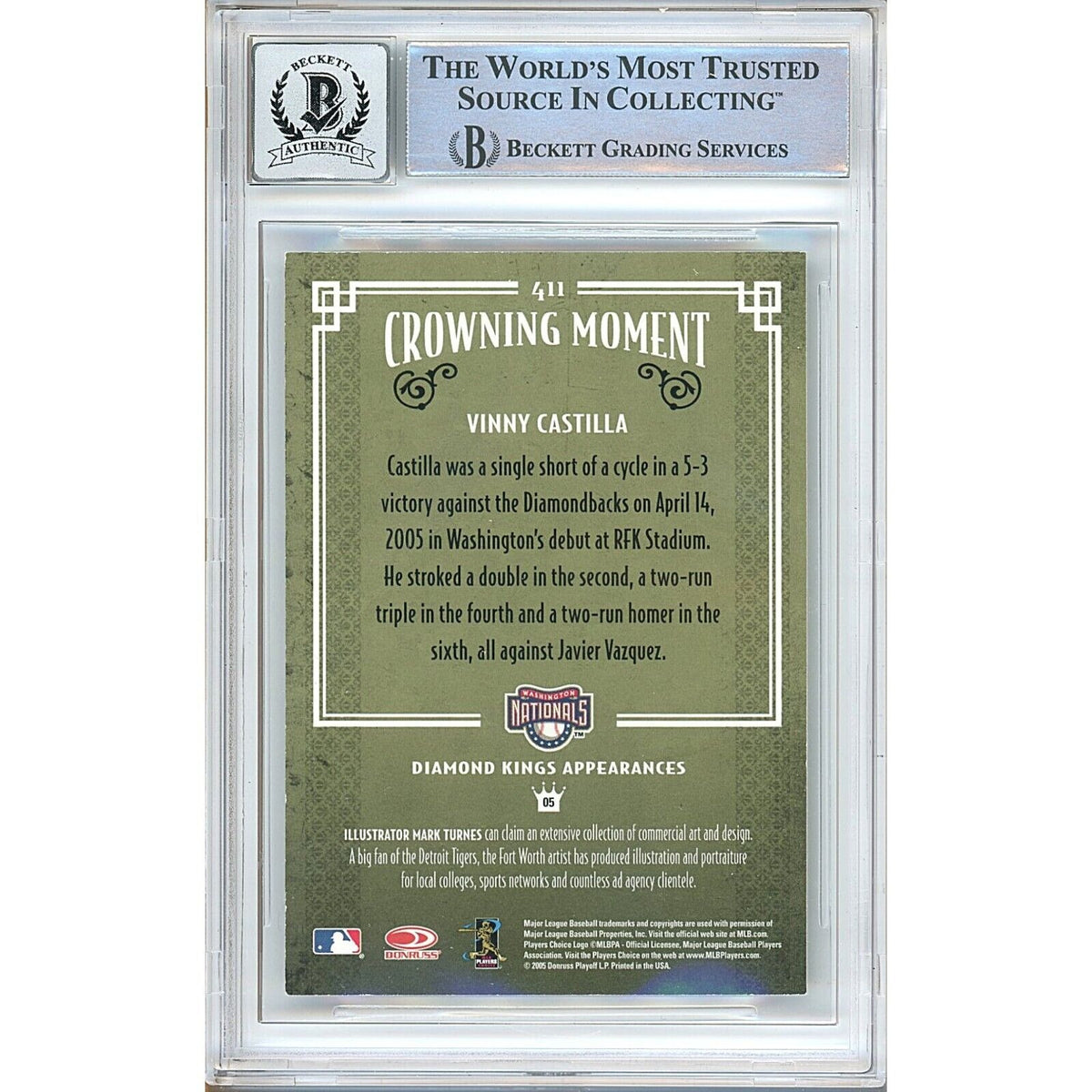 Vinny Castilla Washington Nationals Signed Trading Card Beckett BGS