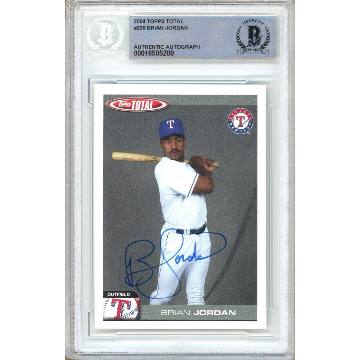 Brian Jordan Texas Rangers Autographed Trading Card Beckett BAS