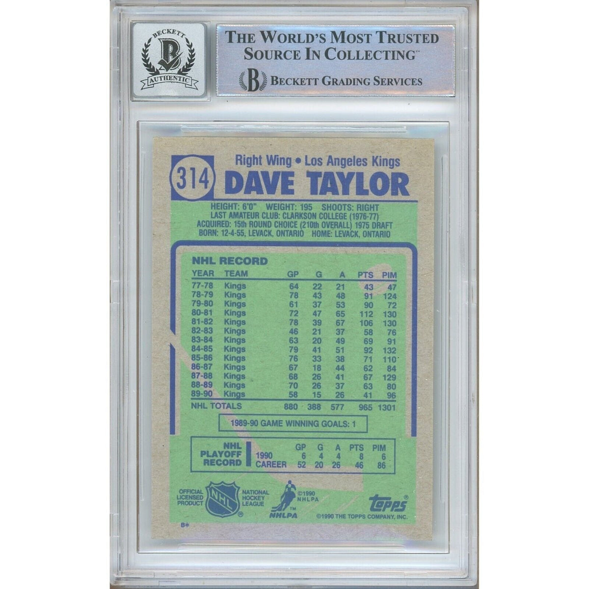 Dave Taylor Los Angeles Kings Signed Trading Card Beckett BAS