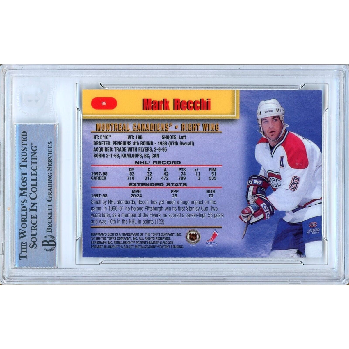 Mark Recchi Canadiens Signed Trading Card Beckett BAS