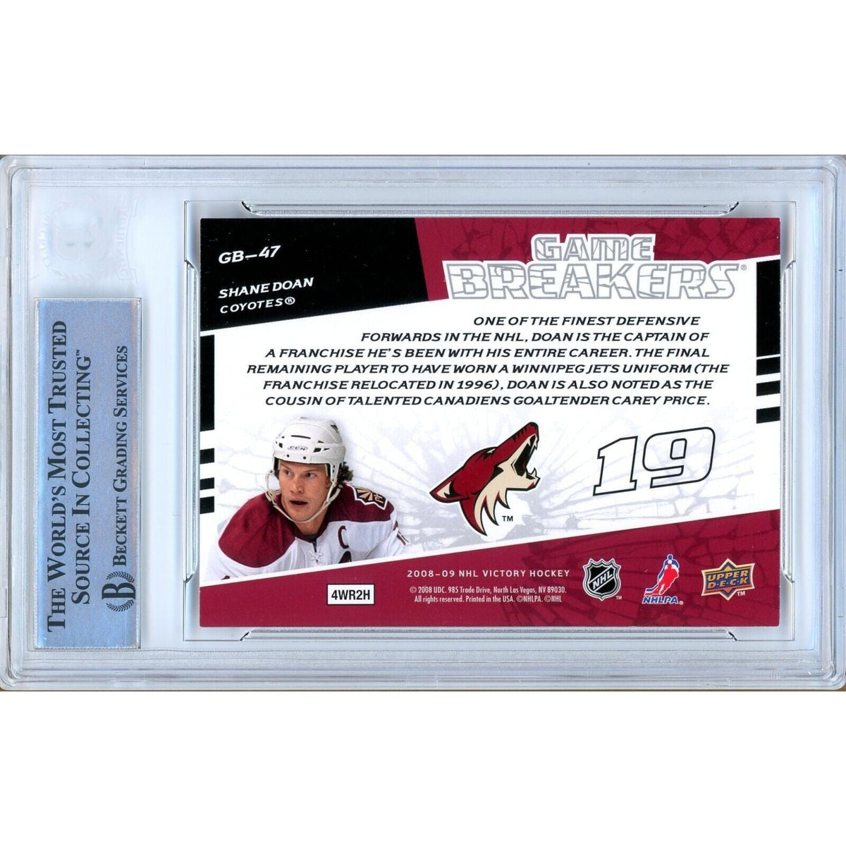 Shane Doan Arizona Coyotes Signed Autograph Trading Card Beckett BAS