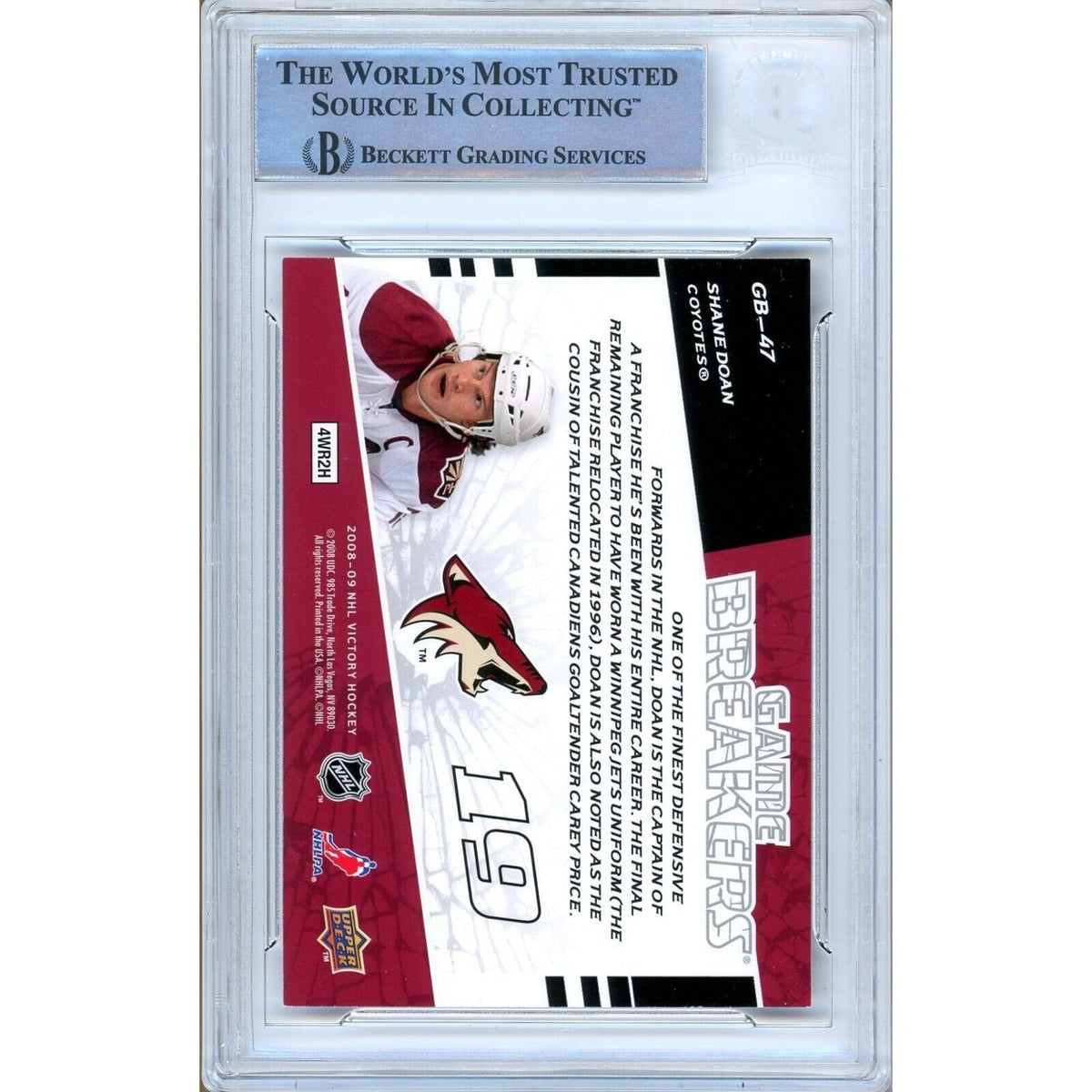 Shane Doan Arizona Coyotes Signed Auto Trading Card Beckett BAS