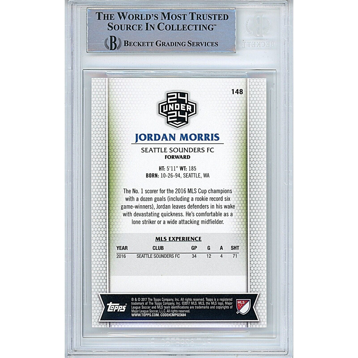 Jordan Morris Seattle Sounders Autographed Signed Trading Card Beckett BAS