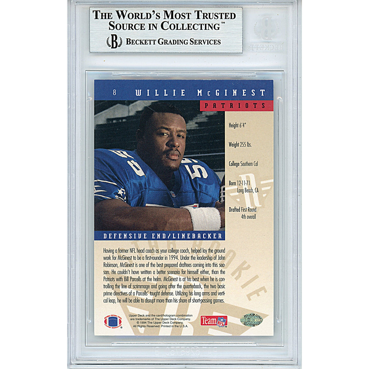 Willie Signed New England Patriots Trading Card Beckett BGS