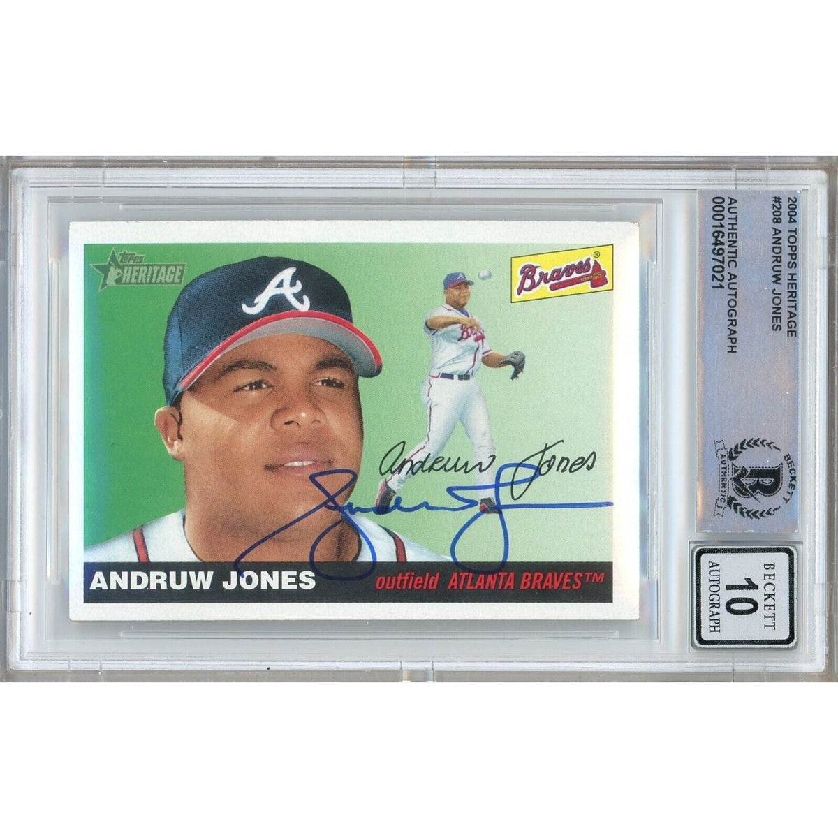 Andruw Jones Topps Heritage Autographed Trading Card Beckett BGS