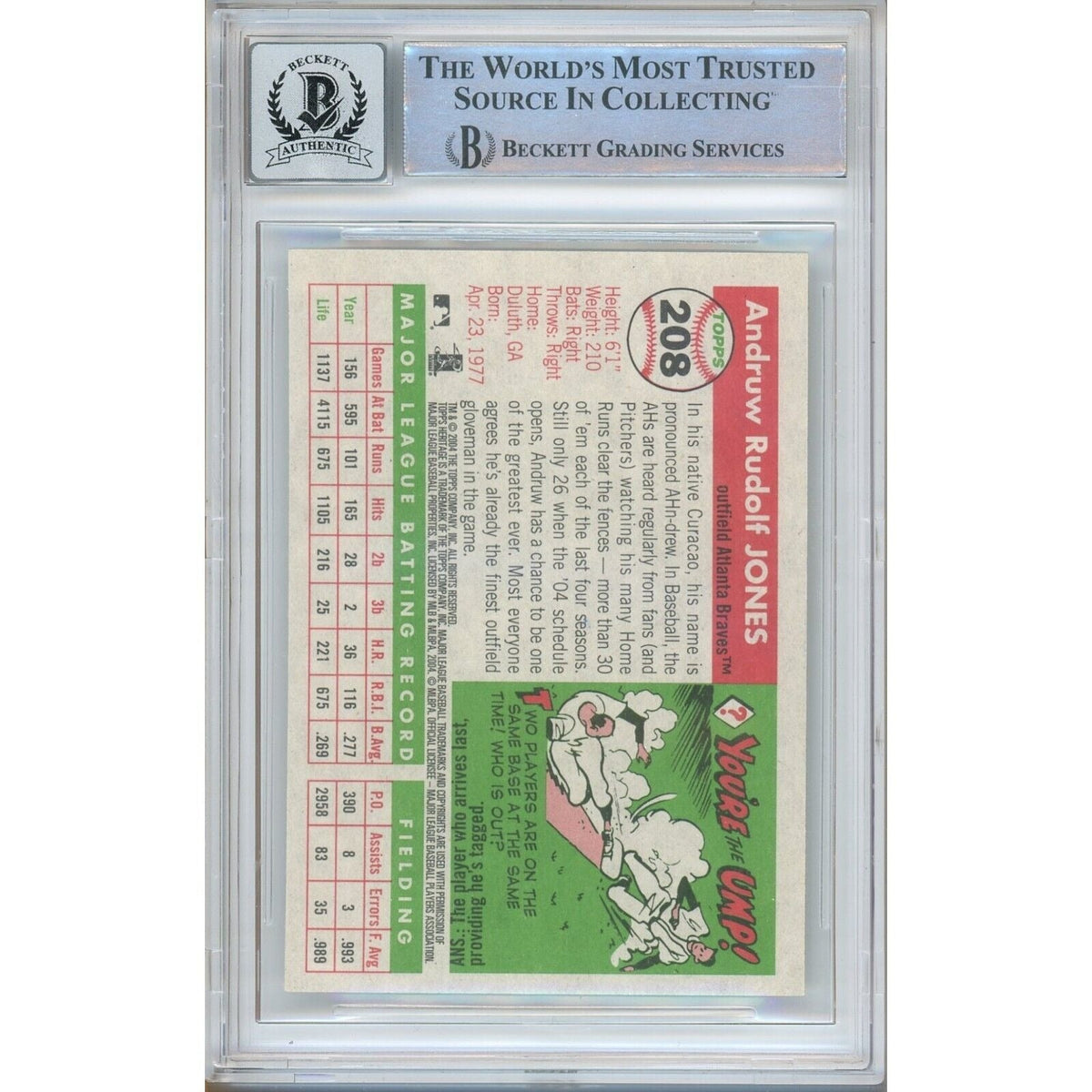 Andruw Jones Topps Heritage Auto Trading Card Beckett BGS