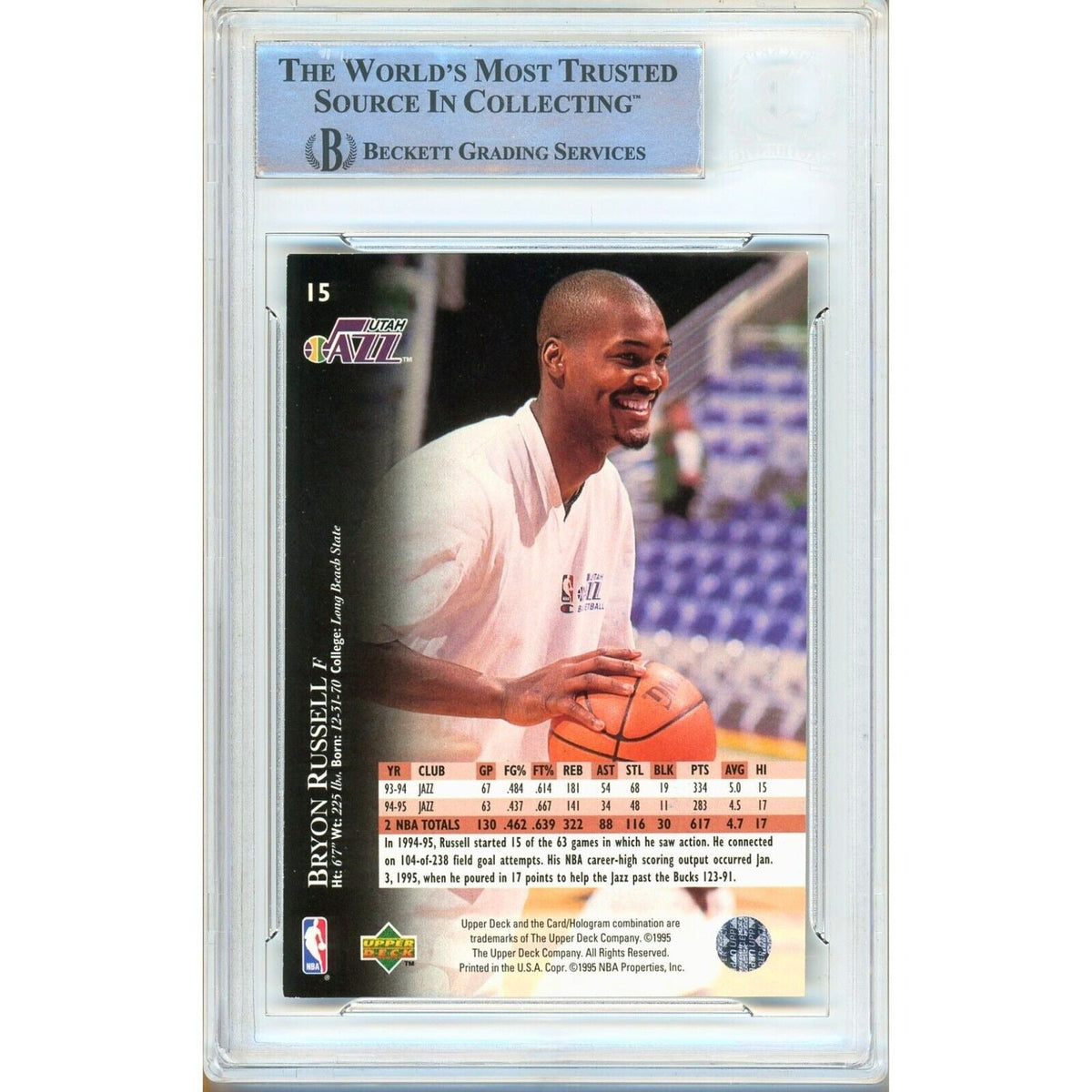 Bryon Russell Upper Deck Signed Trading Card Beckett BAS