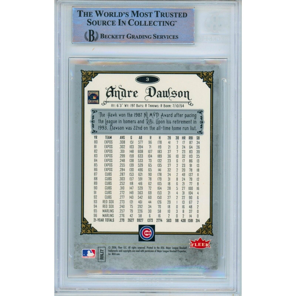Andre Dawson Fleer Greats Signed Trading Card Beckett BAS