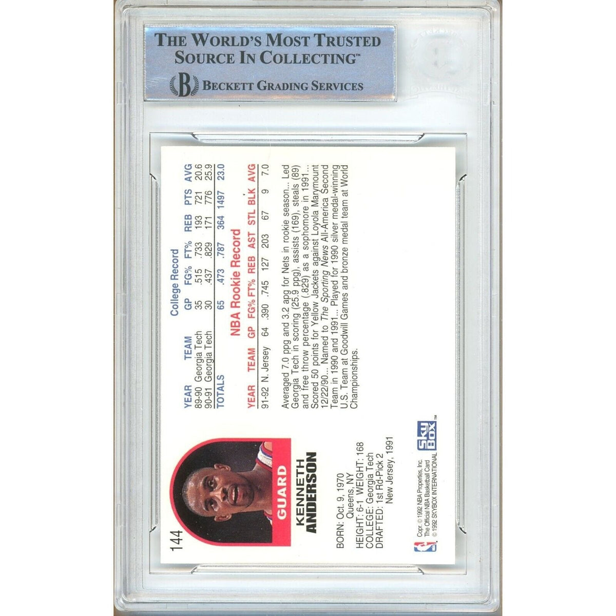 Kenny Anderson New Jersey Nets Autograph Trading Card Beckett BAS